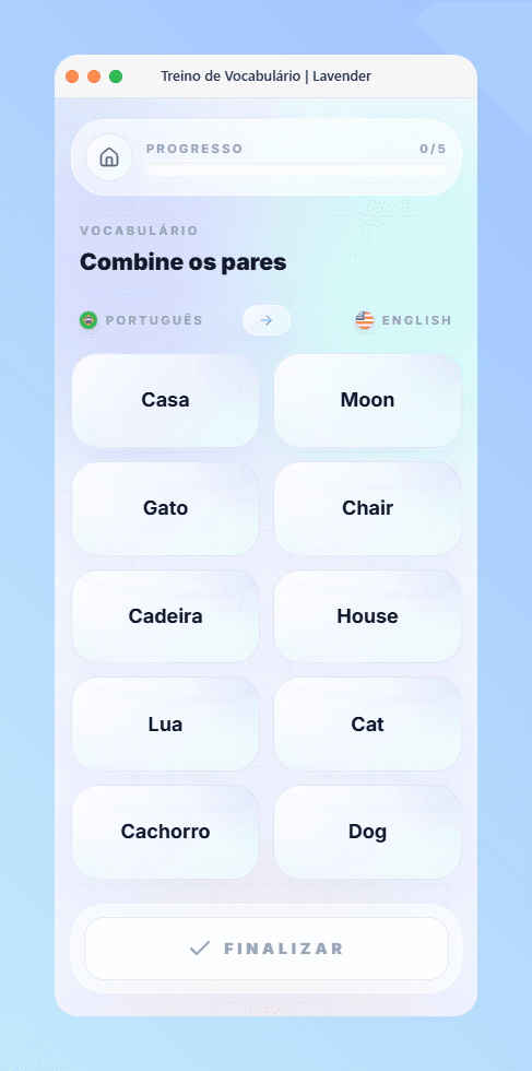 Preview premium do módulo de vocabulário